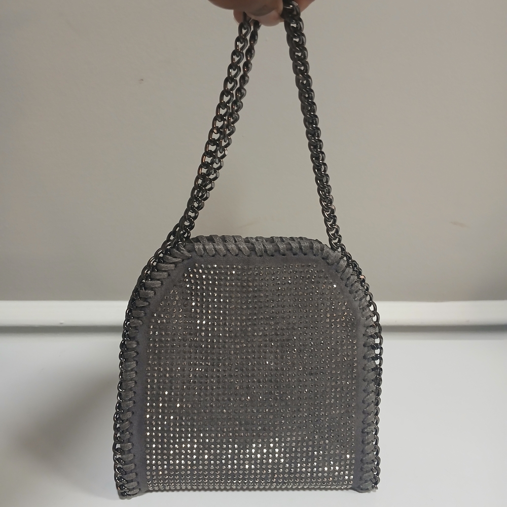 New! AKIRA Black Chain & Rhinestone Mini Bag Snap Close With Shoulder Chain